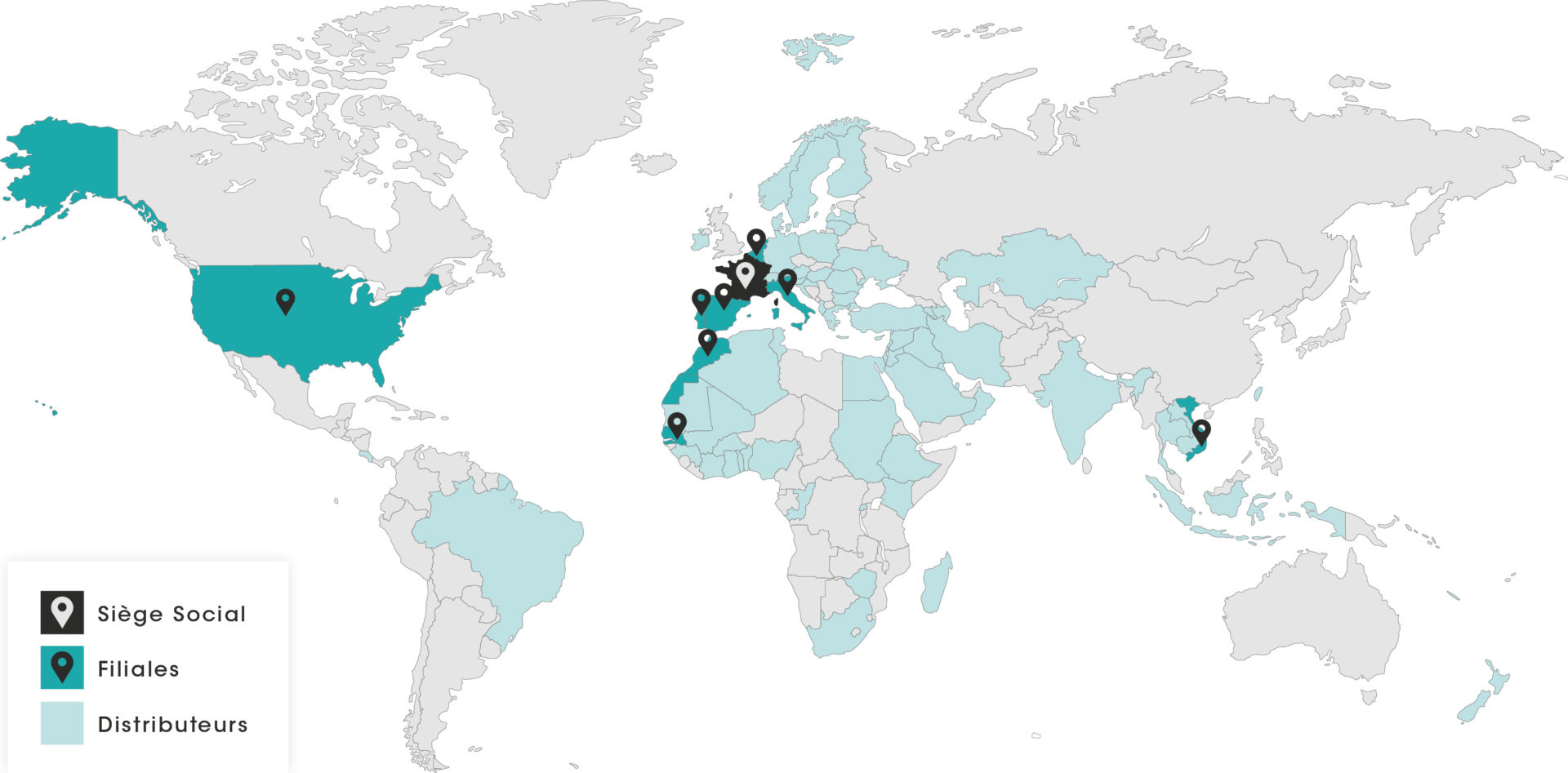 Map du monde, présence internationale